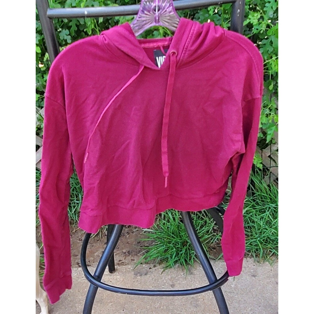 Victoria Sport Cropped Hoodie Sweatshirt Magenta Pink Cotton Pullover Womens S